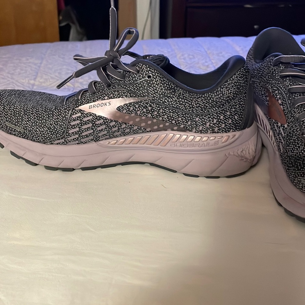 Brooks Adrenaline. Worn a few times. Small rip at bottom of sole. Pictured.